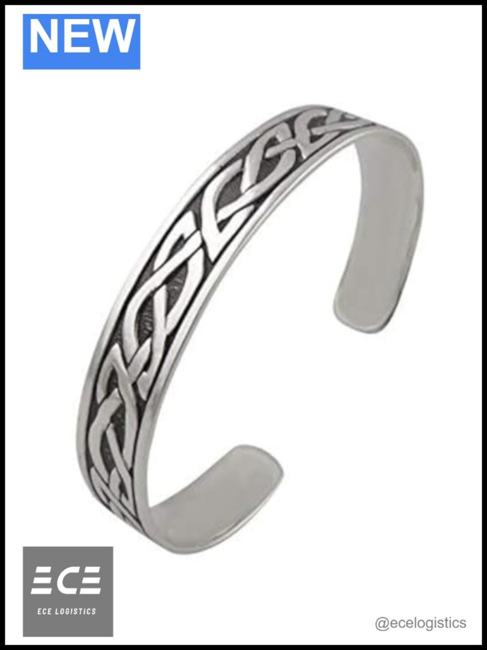 925 Sterling Silver & Stainless Steel Open Cuff Celtic Bracelet